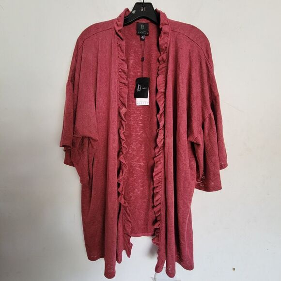NEW Bobeau Burgundy Wine Red Marianne Ruffle Flare Short Sleeve Knit Cardigan - Picture 4 of 14